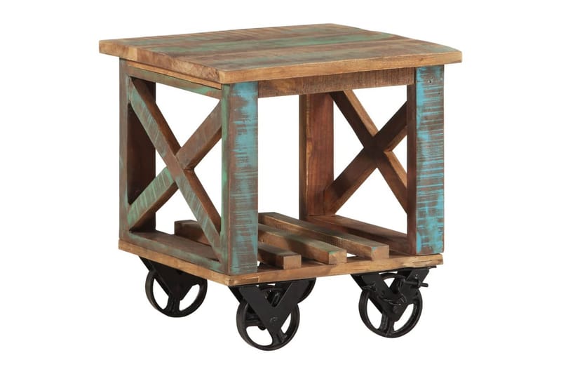 Sidobord med hjul 40x40x42 cm massivt återvunnet trä - Brun - Möbler - Bord & matgrupper - Avlastningsbord - Brickbord & småbord