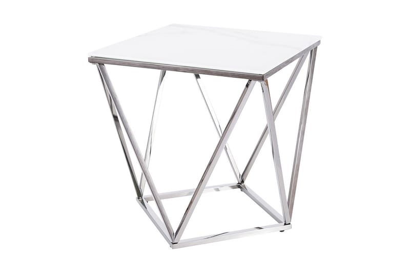 Silvero Sidobord 50 cm Marmorlook - Glas/Vit/Stål - Möbler - Bord & matgrupper - Avlastningsbord - Brickbord & småbord