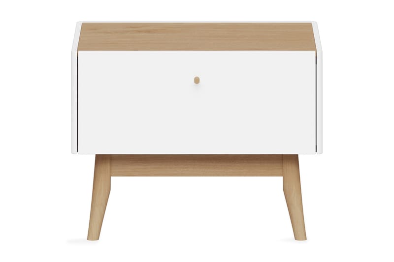 Abelone Sängbord 55 cm med Förvaring Låda - Vit/Ekfärg - Möbler - Bord & matgrupper - Avlastningsbord & sidobord - Sängbord & nattduksbord