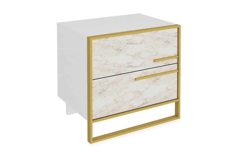 Bascle Sängbord 50 cm med Förvaring 2 Lådor - Guld/Vit - Möbler - Bord & matgrupper - Avlastningsbord & sidobord - Sängbord & nattduksbord