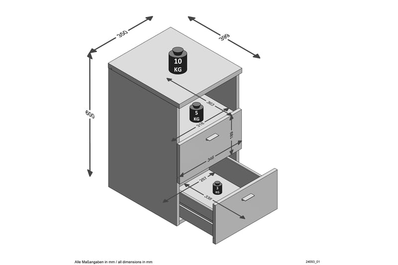Colima Sängbord 35 cm med Förvaring 2 Lådor + Hylla - Grå/Beige - Möbler - Bord & matgrupper - Avlastningsbord & sidobord - Sängbord & nattduksbord