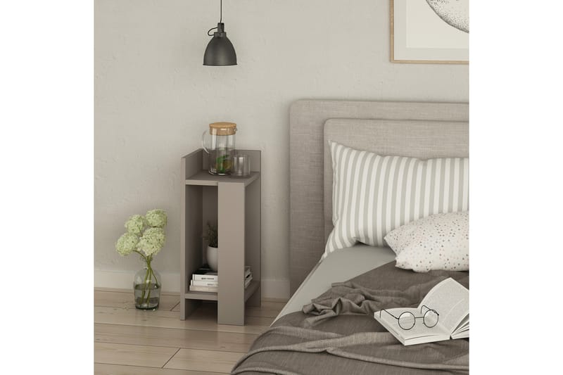 Decorta Sängbord 27 cm med Förvaring Hyllor + Luckor Vänster - Grå - Möbler - Bord & matgrupper - Avlastningsbord - Sängbord & nattduksbord