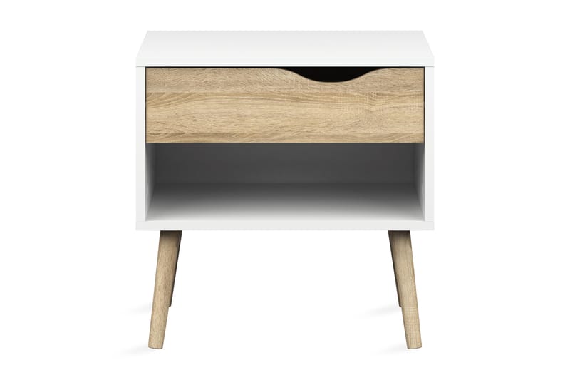 Delta Sängbord 50 cm med Förvaring Låda + Hylla - Vit/Ekfärg - Möbler - Bord & matgrupper - Avlastningsbord - Sängbord & nattduksbord