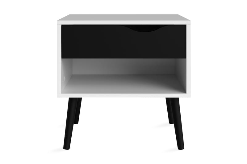 Delta Sängbord 50 cm med Förvaring Låda + Hylla - Vit/Svart - Möbler - Bord & matgrupper - Avlastningsbord - Sängbord & nattduksbord