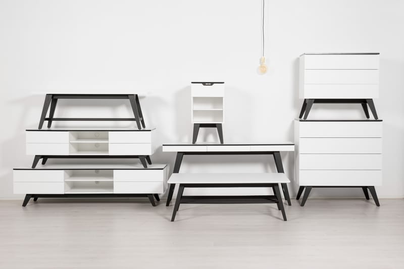 Durham Sängbord 40 cm med Förvaring Låda + Hyllor - Vit/Svart - Möbler - Bord & matgrupper - Avlastningsbord & sidobord - Sängbord & nattduksbord