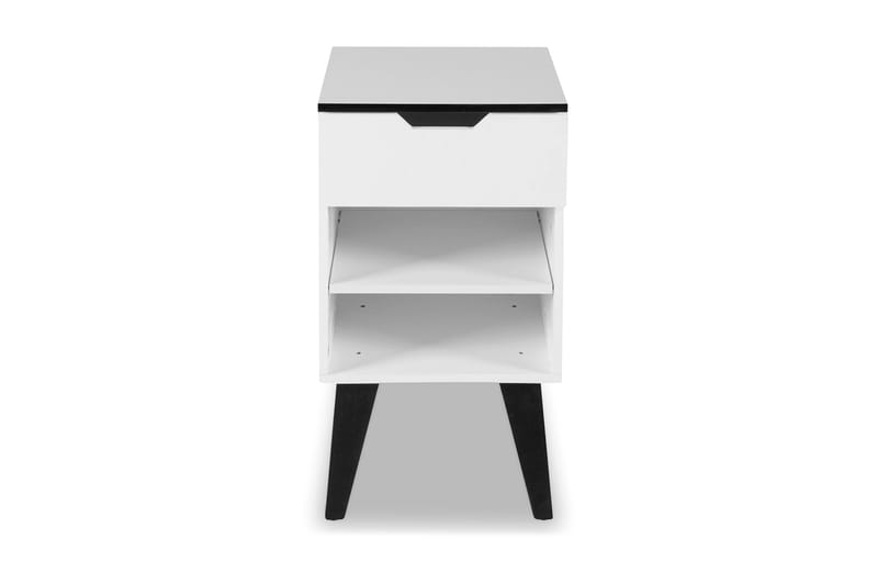 Durham Sängbord 40 cm med Förvaring Låda + Hyllor - Vit/Svart - Möbler - Bord & matgrupper - Avlastningsbord - Sängbord & nattduksbord