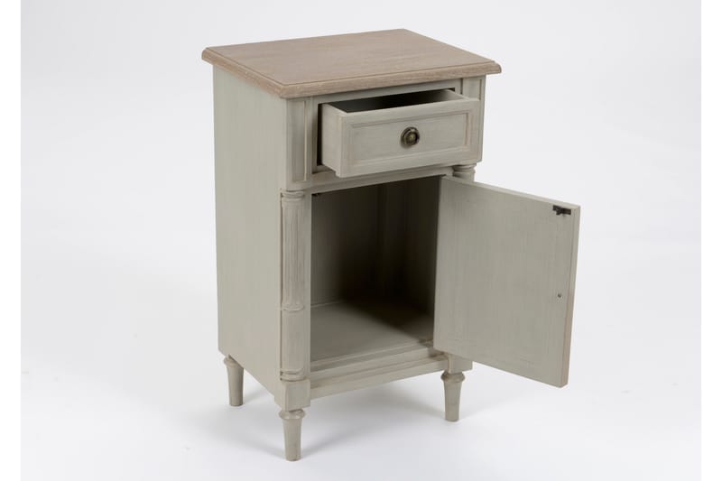 Edouarda Sängbord 40 cm med Förvaring Låda + Skåp - Grå/Vit - Möbler - Bord & matgrupper - Avlastningsbord - Sängbord & nattduksbord