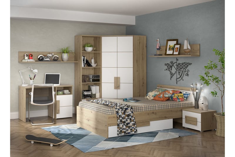 Eochar Sängbord 50 cm med Förvaring 2 Lådor - Brun/Vit - Möbler - Bord & matgrupper - Avlastningsbord - Sängbord & nattduksbord