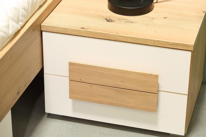 Eochar Sängbord 50 cm med Förvaring 2 Lådor - Brun/Vit - Möbler - Bord & matgrupper - Avlastningsbord - Sängbord & nattduksbord