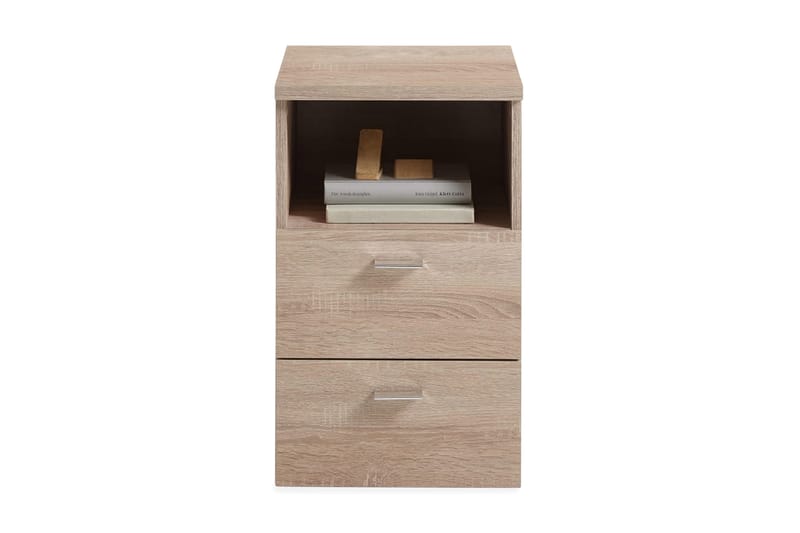 FMD Sängbord med 2 lådor och öppen hylla ek - Beige - Möbler - Bord & matgrupper - Avlastningsbord - Sängbord & nattduksbord