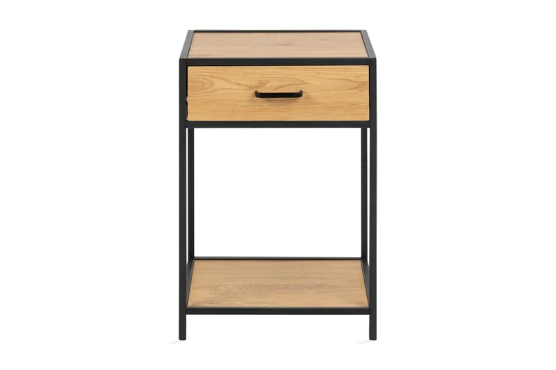 Hasslevik Sängbord 35 cm med Förvaring Låda + Hylla - Brun/Svart - Möbler - Bord & matgrupper - Avlastningsbord & sidobord - Sängbord & nattduksbord