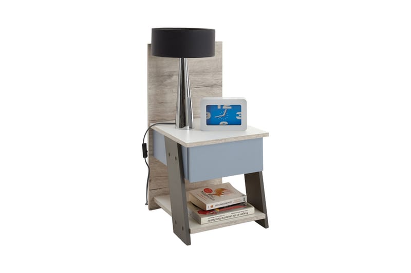 Hawley Sängbord 34 cm med Förvaring Lådor + Panel - Vit/Beige/Grå/Blå - Möbler - Bord & matgrupper - Avlastningsbord - Sängbord & nattduksbord