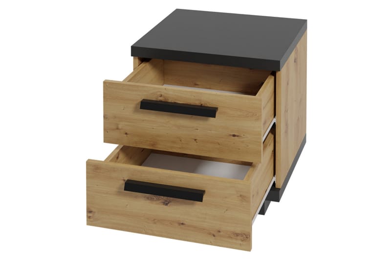 Ingram Sängbord 40 cm med Förvaring 2 Lådor - Ekfärg/Svart - Möbler - Bord & matgrupper - Avlastningsbord - Sängbord & nattduksbord