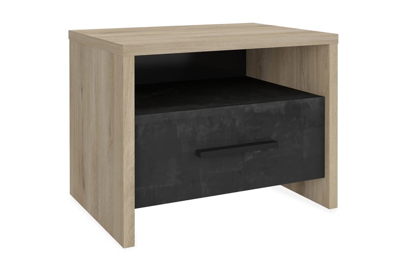 Manassa Sängbord 50 cm med Förvaring Låda + Hylla - Brun/Svart - Möbler - Bord & matgrupper - Avlastningsbord - Sängbord & nattduksbord