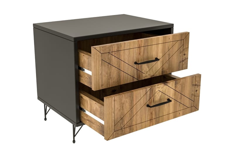 Myrvallen Sängbord 50 cm med Förvaring 2 Lådor - Grå/Brun - Möbler - Bord & matgrupper - Avlastningsbord - Sängbord & nattduksbord