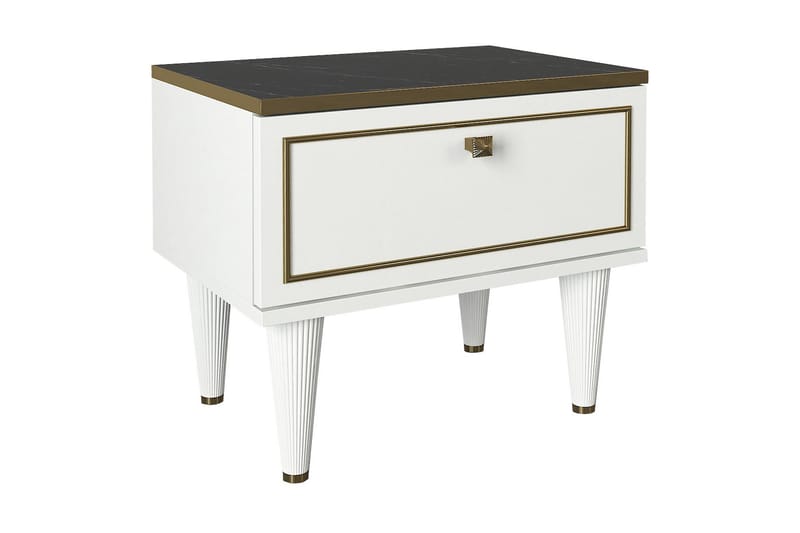 Pinneo Sängbord 50 cm med Förvaring Låda - Vit/Guld/Svart - Möbler - Bord & matgrupper - Avlastningsbord - Sängbord & nattduksbord