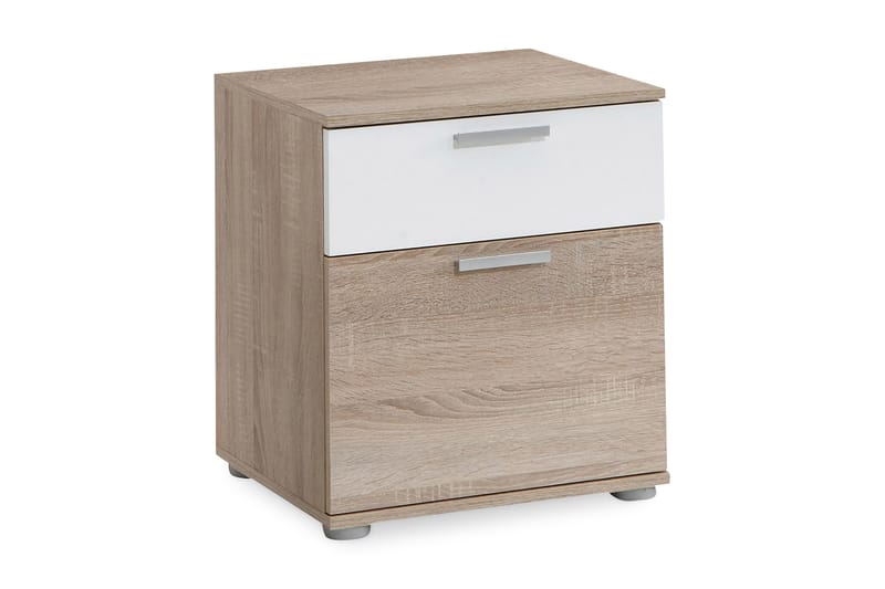 Polyxo Sängbord 38 cm med Förvaring 2 Lådor - Vit/Ekfärg/Ljusgrå - Möbler - Bord & matgrupper - Avlastningsbord - Sängbord & nattduksbord