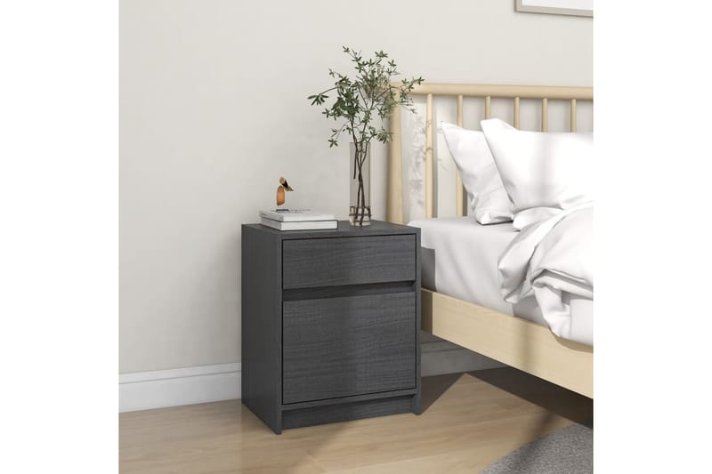 Sängbord grå 40x31x50 cm massiv furu - Grå - Möbler - Bord & matgrupper - Avlastningsbord - Sängbord & nattduksbord