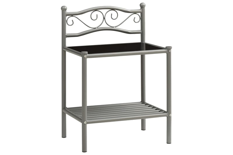 Sängbord grå och svart 43x33x65 cm metall och glas - Grå - Möbler - Bord & matgrupper - Avlastningsbord - Sängbord & nattduksbord