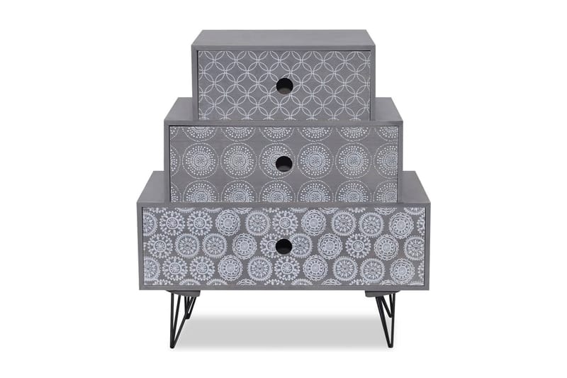 Sängbord med 3 lådor grå och brun - Grå - Möbler - Bord & matgrupper - Avlastningsbord & sidobord - Sängbord & nattduksbord