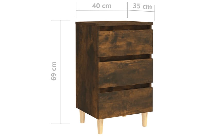 Sängbord med ben i massivt trä 2 st rökfärgad ek 40x35x69 cm - Brun - Möbler - Bord & matgrupper - Avlastningsbord - Sängbord & nattduksbord