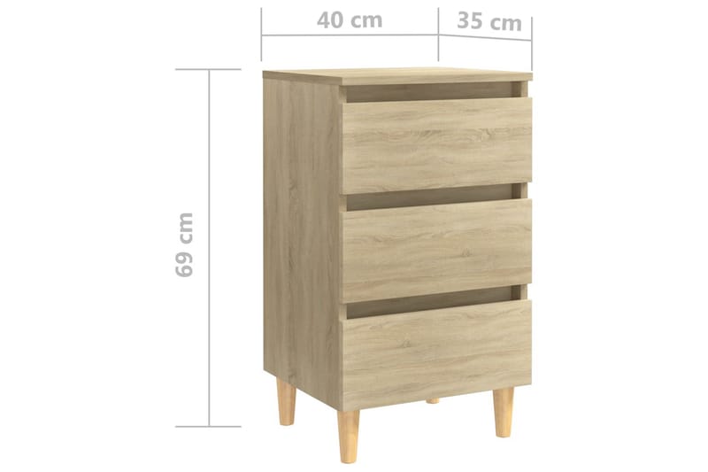 Sängbord med ben i massivt trä 2 st sonoma-ek 40x35x69 cm - Brun - Möbler - Bord & matgrupper - Avlastningsbord - Sängbord & nattduksbord