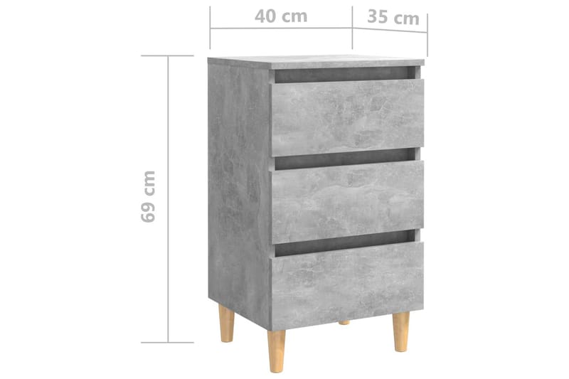 Sängbord med ben i massivt trä betonggrå 40x35x69 cm - Grå - Möbler - Bord & matgrupper - Avlastningsbord - Sängbord & nattduksbord
