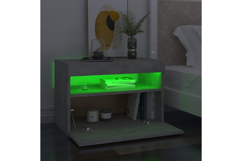Sängbord med LED-belysning 2 st betonggrå 60x35x40 cm - Grå - Möbler - Bord & matgrupper - Avlastningsbord - Sängbord & nattduksbord