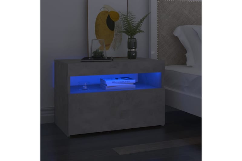 Sängbord med LED-belysning betonggrå 60x35x40 cm - Grå - Möbler - Bord & matgrupper - Avlastningsbord - Sängbord & nattduksbord