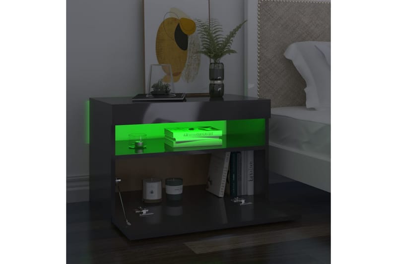 Sängbord med LED-belysning grå högglans 60x35x40 cm - Grå - Möbler - Bord & matgrupper - Avlastningsbord - Sängbord & nattduksbord