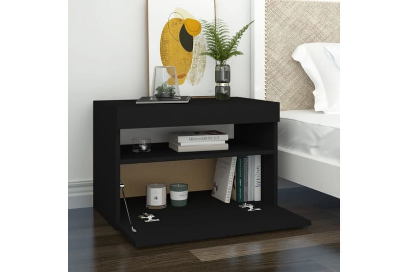 Sängbord med LED-belysning svart 60x35x40 cm spånskiva - Svart - Möbler - Bord & matgrupper - Avlastningsbord - Sängbord & nattduksbord