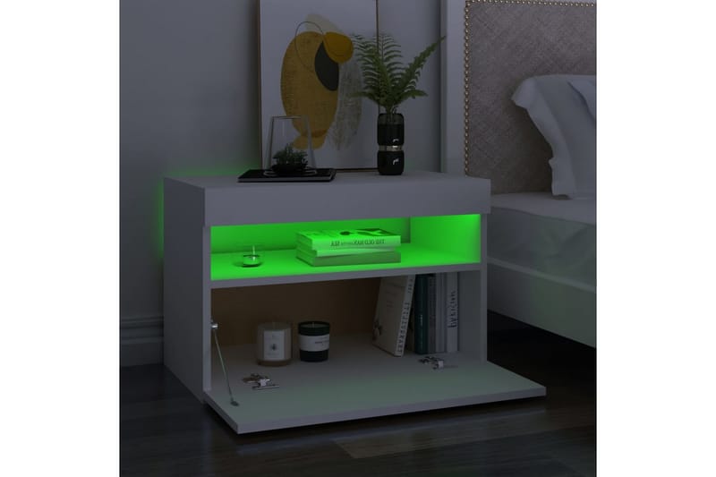 Sängbord med LED-belysning vit 60x35x40 cm spånskiva - Vit - Möbler - Bord & matgrupper - Avlastningsbord - Sängbord & nattduksbord