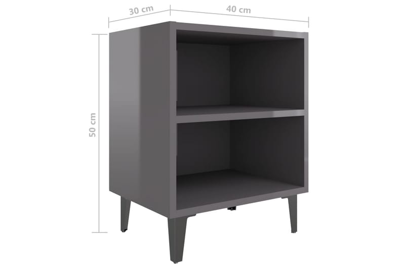 Sängbord med metallben grå högglans 40x30x50 cm - Grå - Möbler - Bord & matgrupper - Avlastningsbord - Sängbord & nattduksbord