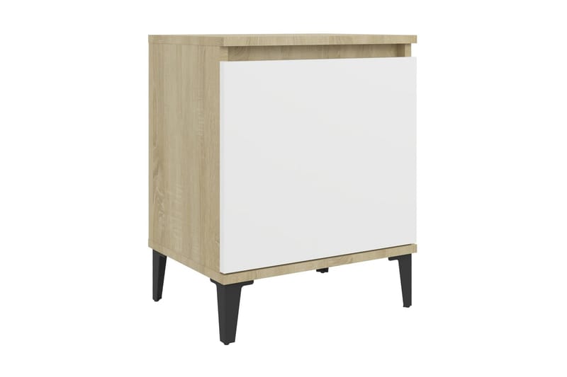 Sängbord med metallben sonoma-ek och vit 40x30x50 cm - Brun - Möbler - Bord & matgrupper - Avlastningsbord - Sängbord & nattduksbord
