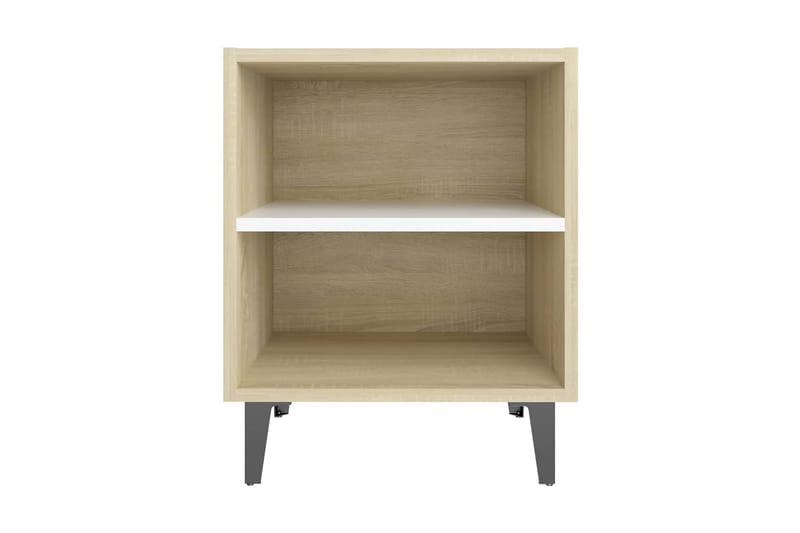 Sängbord med metallben sonoma-ek och vit 40x30x50 cm - Brun - Möbler - Bord & matgrupper - Avlastningsbord & sidobord - Sängbord & nattduksbord
