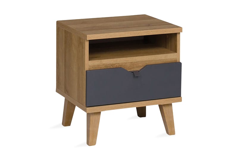 Vintra Sängbord 45 cm med Förvaring Hylla + Låda - Grå/Natur - Möbler - Bord & matgrupper - Avlastningsbord & sidobord - Sängbord & nattduksbord