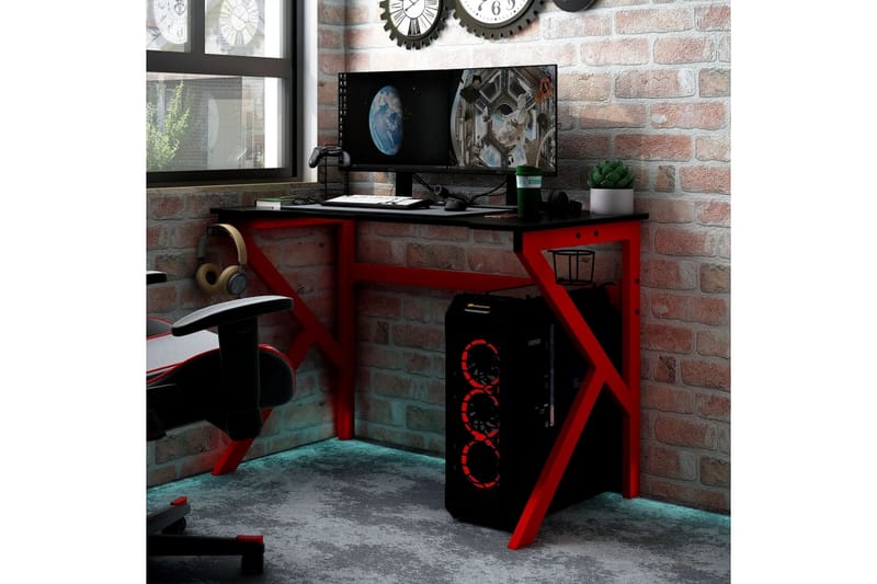 Gamingskrivbord med K-formade ben svart och röd 110x60x75 cm - Svart - Möbler - Bord & matgrupper - Kontorsbord - Gaming bord