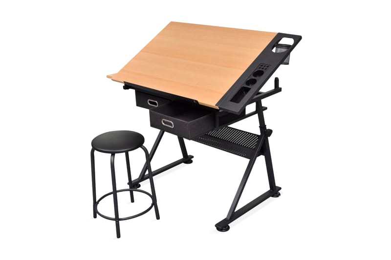 Vinklingsbart ritbord med 2 lådor och 1 pall - Brun - Möbler - Bord & matgrupper - Kontorsbord - Ritbord