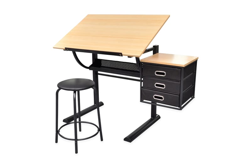 Vinklingsbart ritbord med 3 lådor och 1 pall - Brun - Möbler - Bord & matgrupper - Kontorsbord - Ritbord