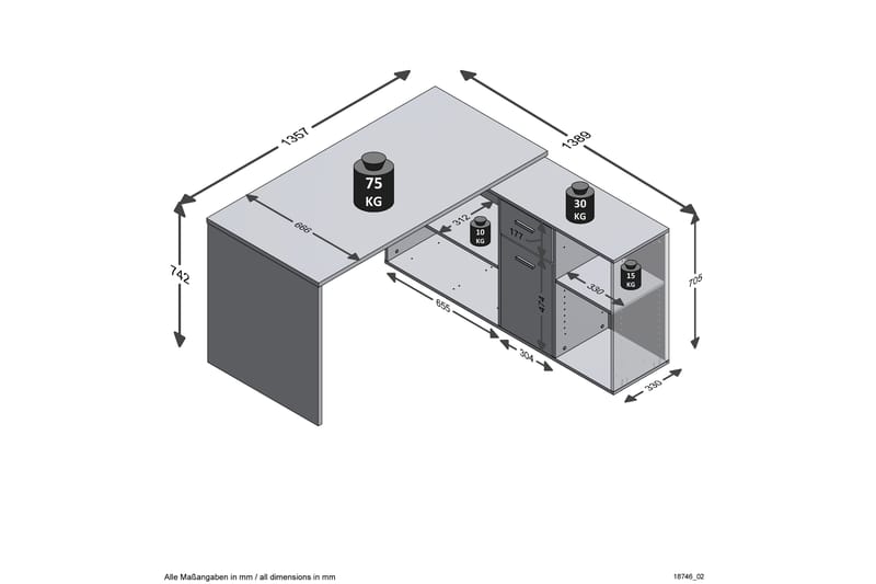 Brizleth Hörnskrivbord 136 cm Svängd med Förvaring - Brun/Vit - Möbler - Bord & matgrupper - Kontorsbord - Skrivbord - Hörnskrivbord