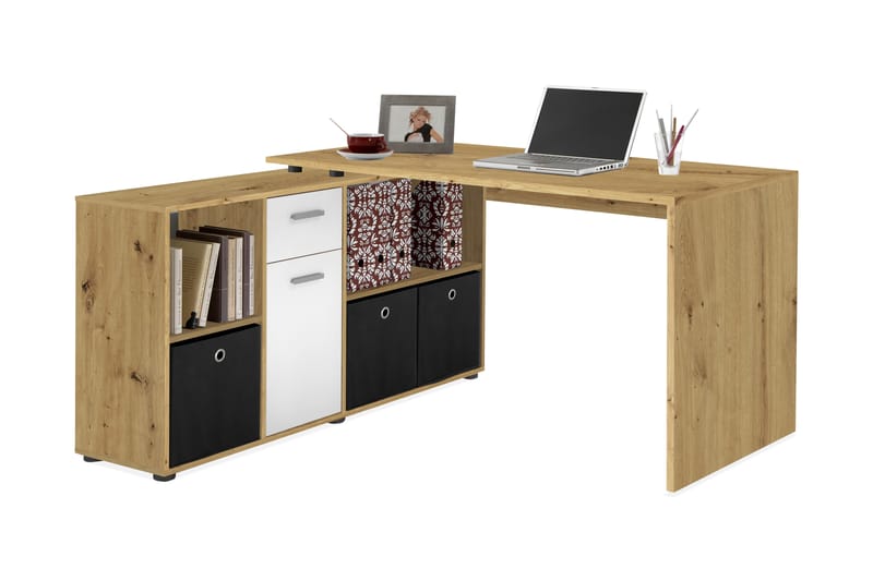 Brizleth Hörnskrivbord 136 cm Svängd med Förvaring - Brun/Vit - Möbler - Bord & matgrupper - Kontorsbord - Skrivbord - Hörnskrivbord