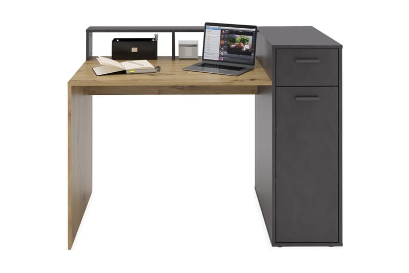Cordiner Hörnskrivbord 120 cm med Förvaring Låda + Skåp - Brun/Grå - Möbler - Bord & matgrupper - Kontorsbord - Skrivbord - Hörnskrivbord