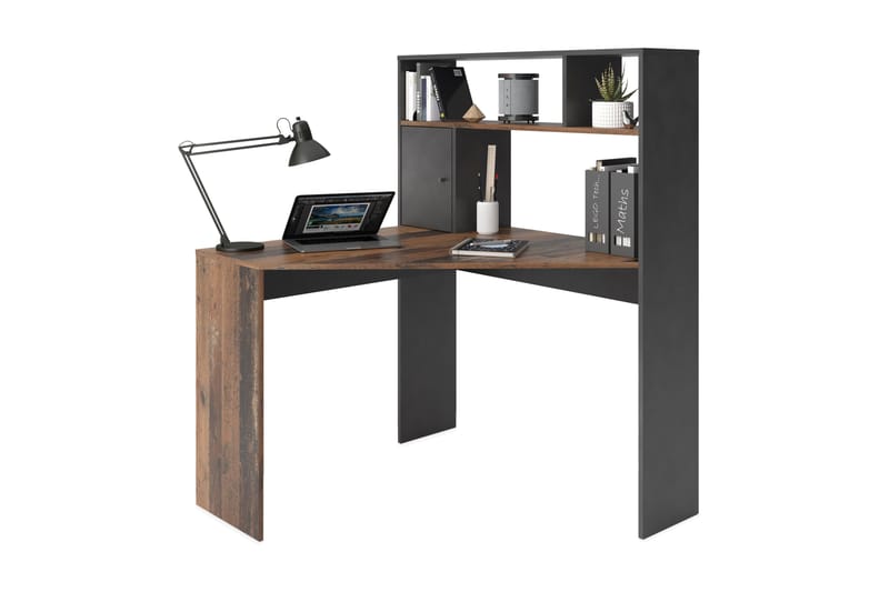 Gerrell Hörnskrivbord 10 cm med Förvaring Hyllor + Skåp - Brun/Svart - Möbler - Bord & matgrupper - Kontorsbord - Skrivbord - Hörnskrivbord