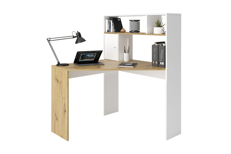 Gerrell Hörnskrivbord 100 cm med Förvaring Hyllor + Skåp - Brun/Vit - Möbler - Bord & matgrupper - Kontorsbord - Skrivbord - Hörnskrivbord