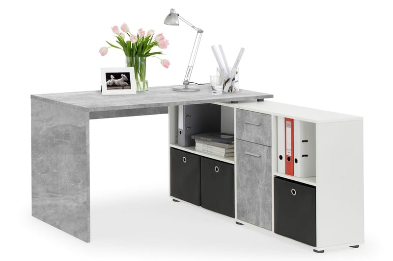 Lexo Hörnskrivbord 136 cm med Justerbar Hylla - Betong - Möbler - Bord & matgrupper - Kontorsbord - Skrivbord - Hörnskrivbord