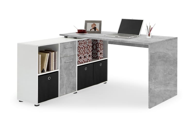 Lexo Hörnskrivbord 136 cm med Justerbar Hylla - Betong - Möbler - Bord & matgrupper - Kontorsbord - Skrivbord - Hörnskrivbord