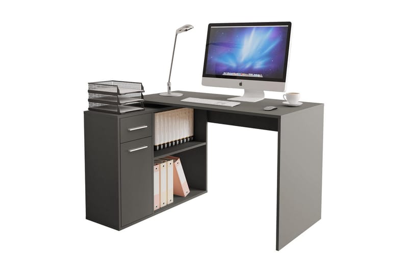 Marco Hörnskrivbord 120 cm med Förvaring Låda+Skåp+Hylla - Grå - Möbler - Bord & matgrupper - Kontorsbord - Skrivbord - Hörnskrivbord