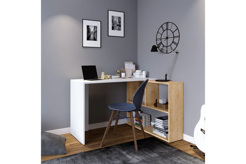 Marsberg Hörnskrivbord 120 cm med Förvaring Hyllor - Natur/Vit - Möbler - Bord & matgrupper - Kontorsbord - Skrivbord - Hörnskrivbord