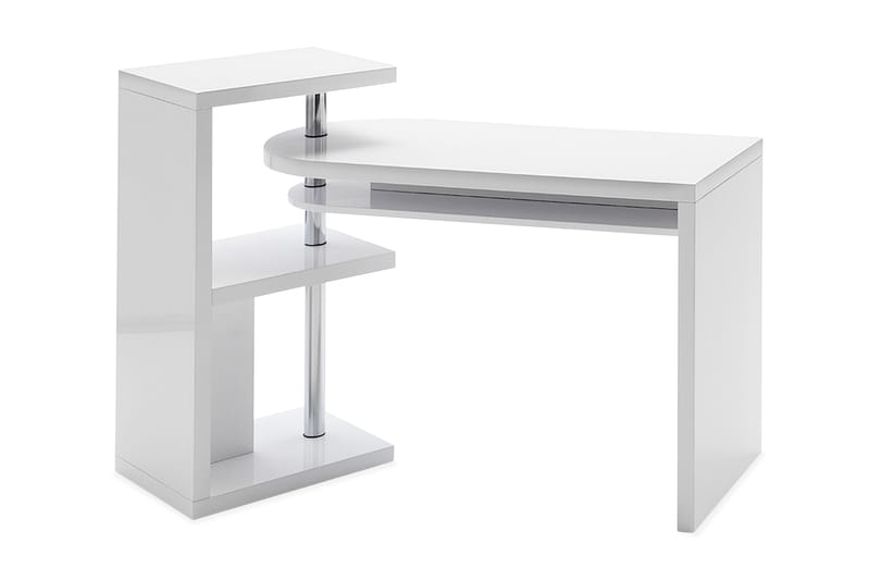 Mattis Hörnskrivbord 145 cm med Förvaring Hyllor - Vit Högglans/Metall - Möbler - Bord & matgrupper - Kontorsbord - Skrivbord - Hörnskrivbord