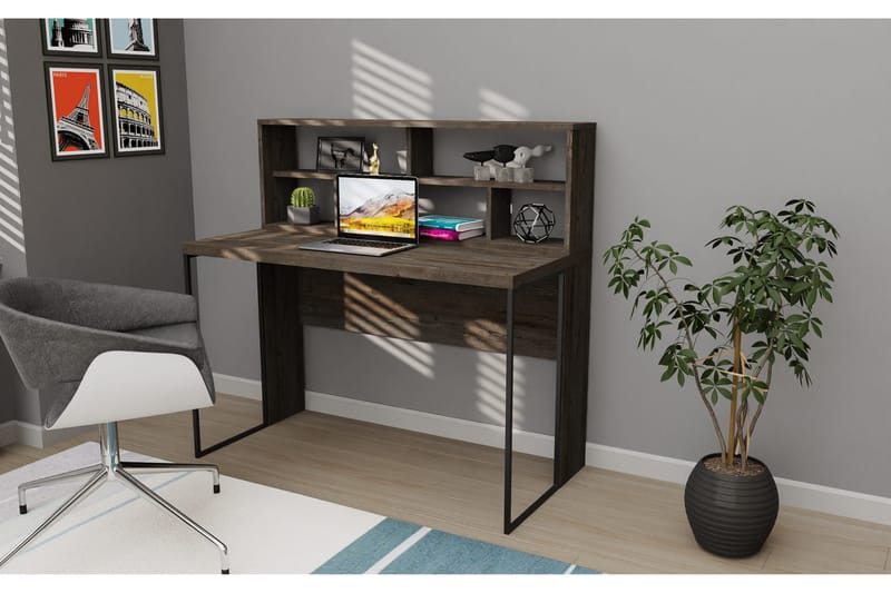 Andifli Skrivbord 59,6x114,2x120 cm med förvaring - Mörkbrun - Möbler - Bord & matgrupper - Kontorsbord - Skrivbord